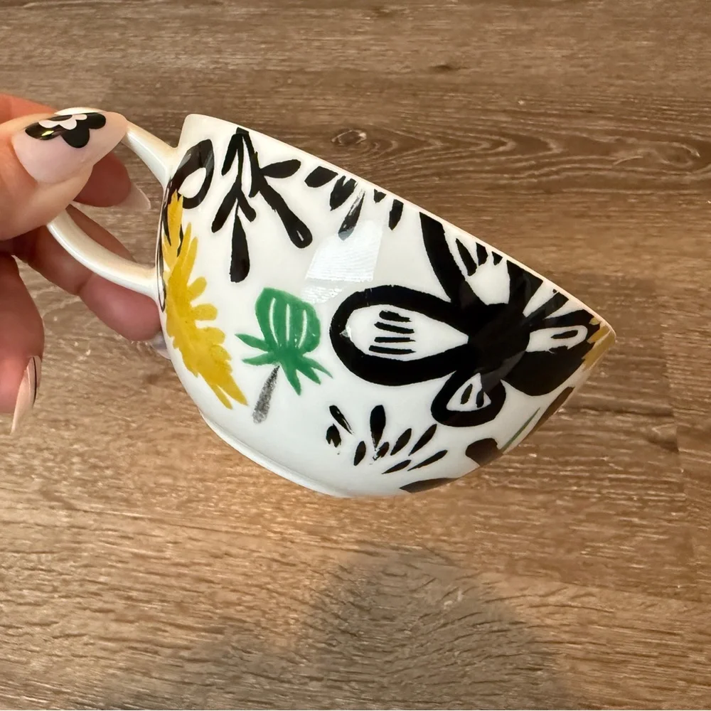 Crate & Barrel 2014 Floral Mug Abstract Chic Coffee Cup Minimalist Black Yellow